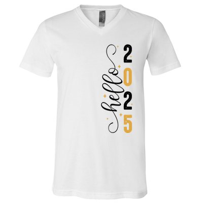 Hello 2025 New Year Front Back Design V-Neck T-Shirt