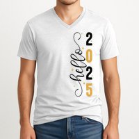 Hello 2025 New Year Front Back Design V-Neck T-Shirt