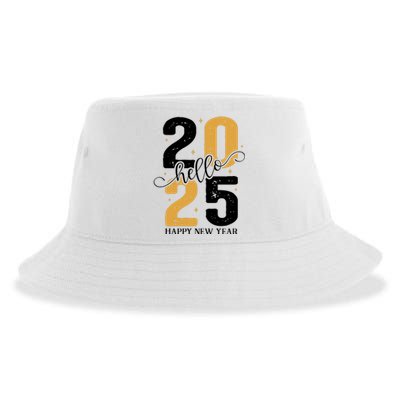 Hello 2025 New Year Front Back Design Sustainable Bucket Hat