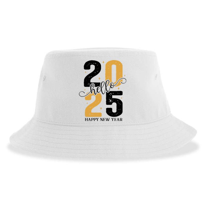 Hello 2025 New Year Front Back Design Sustainable Bucket Hat