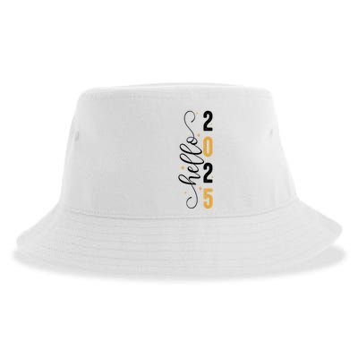 Hello 2025 New Year Front Back Design Sustainable Bucket Hat