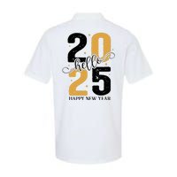 Hello 2025 New Year Front Back Design Softstyle Adult Sport Polo