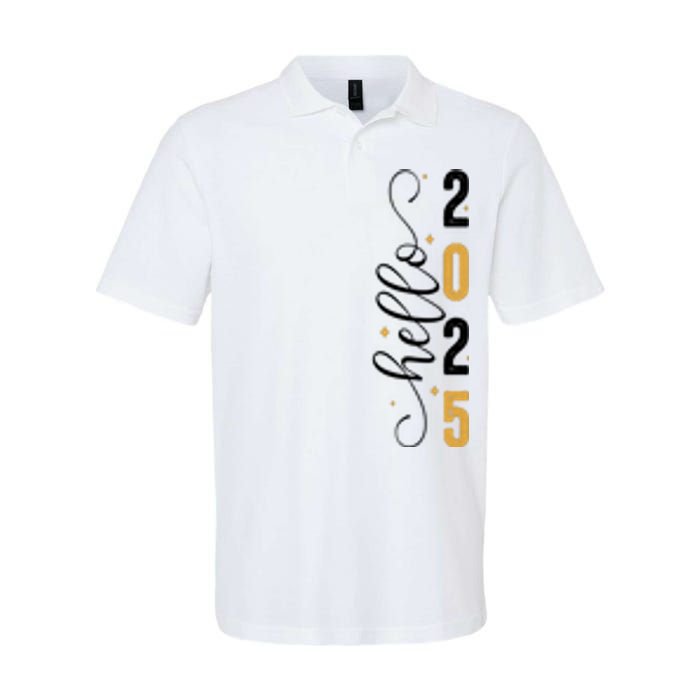 Hello 2025 New Year Front Back Design Softstyle Adult Sport Polo