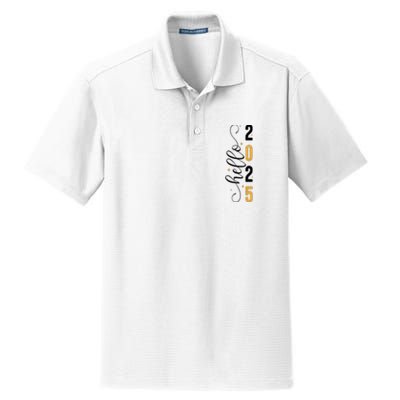 Hello 2025 New Year Front Back Design Dry Zone Grid Polo