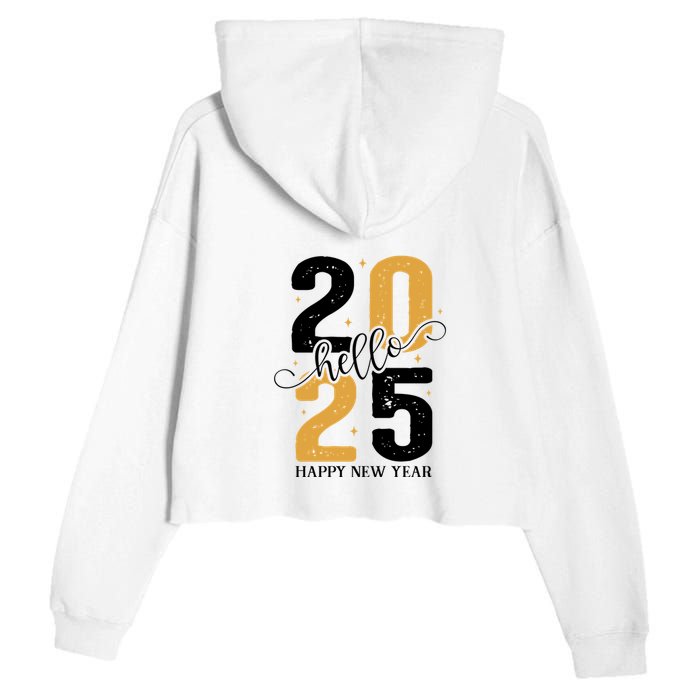 Hello 2025 New Year Front Back Design Crop Fleece Hoodie