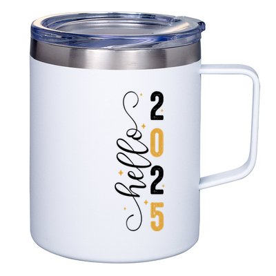 Hello 2025 New Year Front Back Design 12oz Stainless Steel Coffee Mug