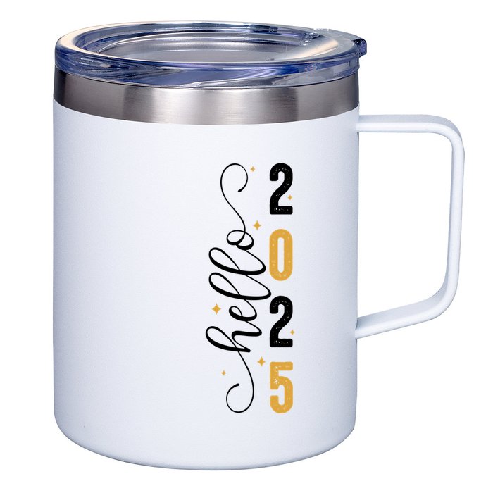Hello 2025 New Year Front Back Design 12oz Stainless Steel Coffee Mug