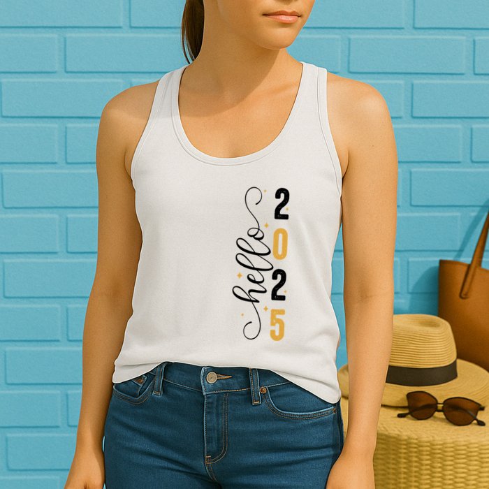 Hello 2025 New Year Front Back Design Womens Tank Top