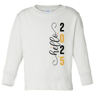 Hello 2025 New Year Front Back Design Toddler Long Sleeve Shirt