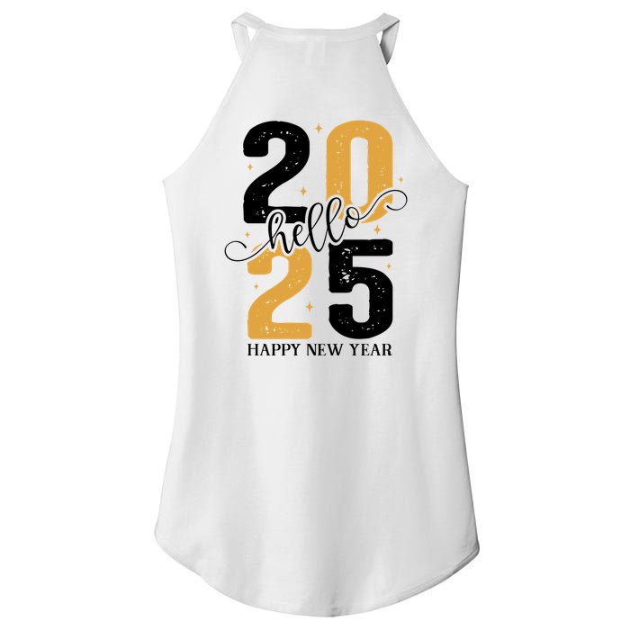 Hello 2025 New Year Front Back Design Women's Perfect Tri Rocker Tank