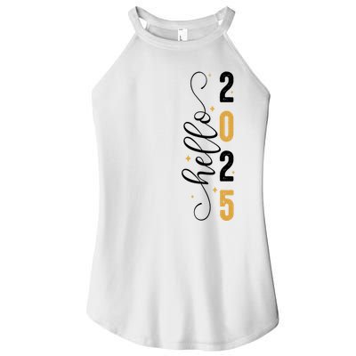 Hello 2025 New Year Front Back Design Women's Perfect Tri Rocker Tank
