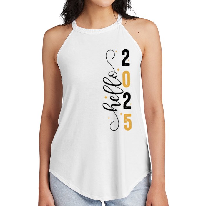 Hello 2025 New Year Front Back Design Women's Perfect Tri Rocker Tank