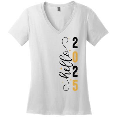 Hello 2025 New Year Front Back Design Women's V-Neck T-Shirt