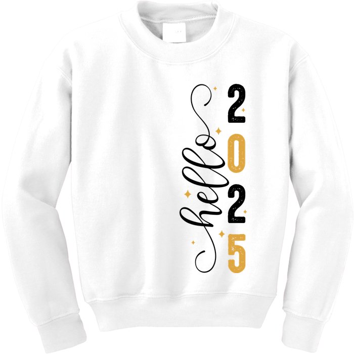 Hello 2025 New Year Front Back Design Kids Sweatshirt