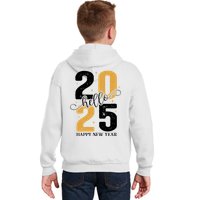 Hello 2025 New Year Front Back Design Kids Hoodie