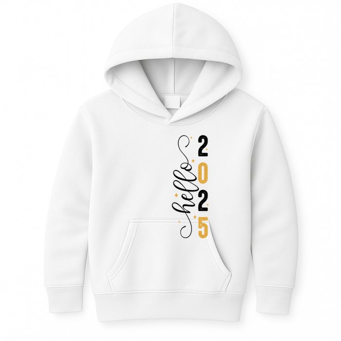 Hello 2025 New Year Front Back Design Kids Hoodie