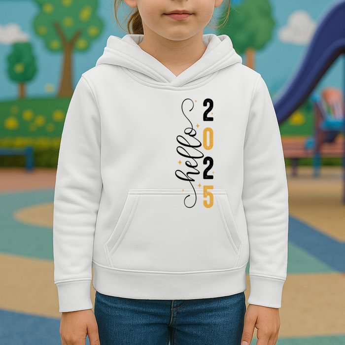 Hello 2025 New Year Front Back Design Kids Hoodie