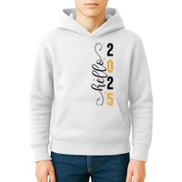 Hello 2025 New Year Front Back Design Kids Hoodie
