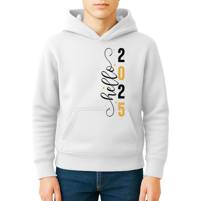 Hello 2025 New Year Front Back Design Kids Hoodie