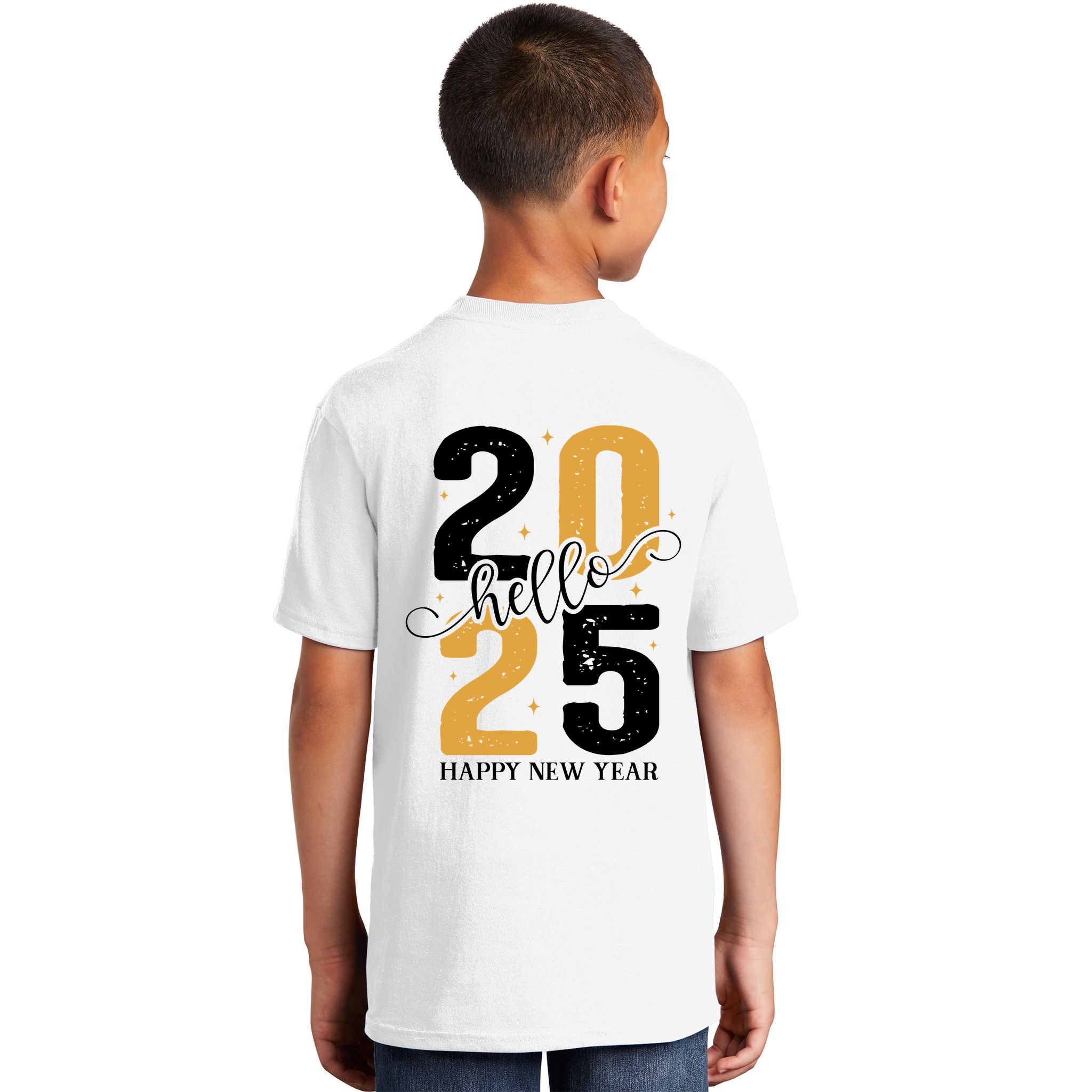 Hello 2025 New Year Front Back Design Kids T-Shirt