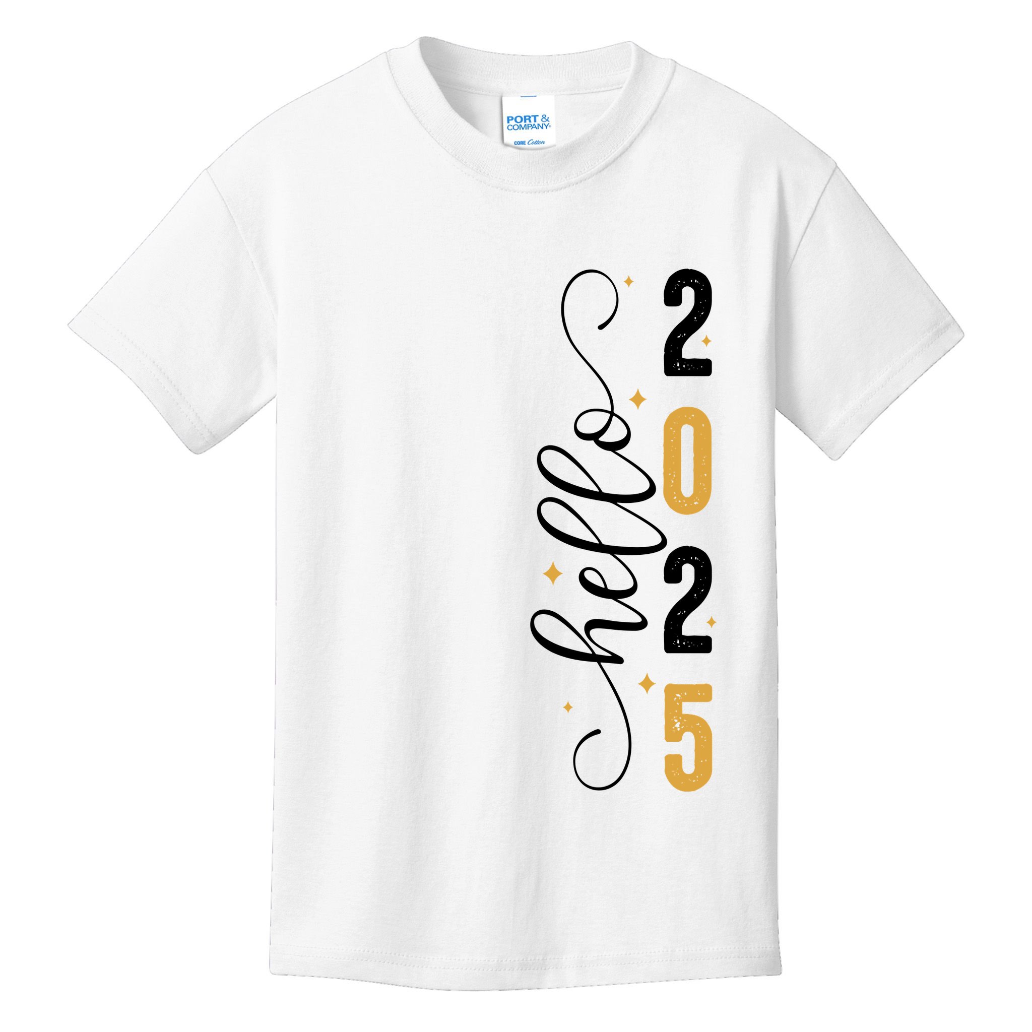 Hello 2025 New Year Front Back Design Kids T-Shirt