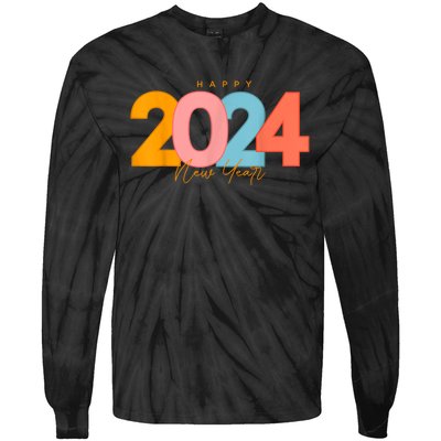 Happy 2024 New Years Eve Party Supplies 2024 Happy New Year Tie-Dye Long Sleeve Shirt