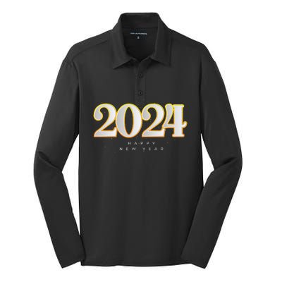 Happy 2024 New Years Eve Party Supplies 2024 Happy New Year Silk Touch Performance Long Sleeve Polo