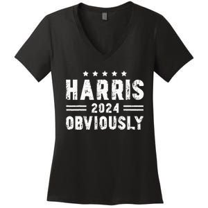 Harris 2024 Obviously A Vote For President Kamala Harris Women's V-Neck T-Shirt