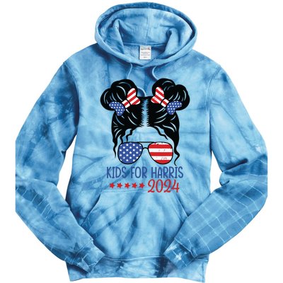 Harris 2024 President Girl Messy Bun American Flag Tie Dye Hoodie