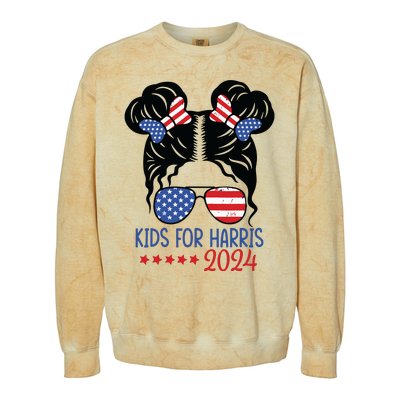 Harris 2024 President Girl Messy Bun American Flag Colorblast Crewneck Sweatshirt