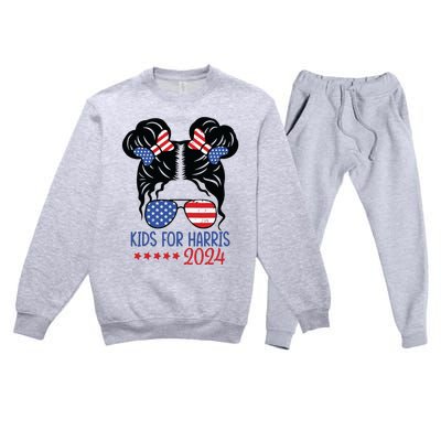 Harris 2024 President Girl Messy Bun American Flag Premium Crewneck Sweatsuit Set