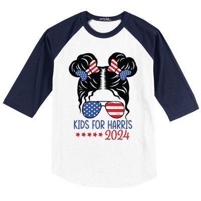 Harris 2024 President Girl Messy Bun American Flag Baseball Sleeve Shirt