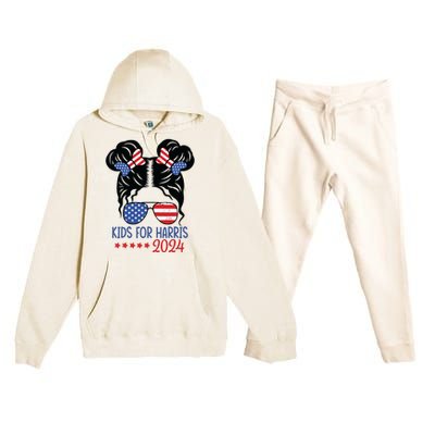 Harris 2024 President Girl Messy Bun American Flag Premium Hooded Sweatsuit Set