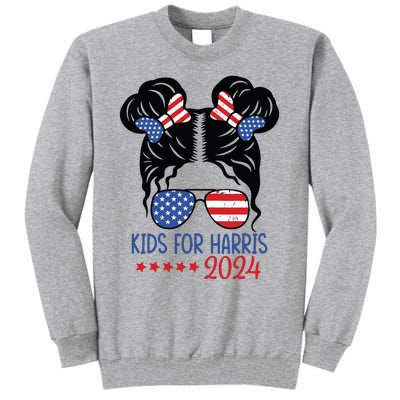 Harris 2024 President Girl Messy Bun American Flag Tall Sweatshirt