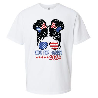 Harris 2024 President Girl Messy Bun American Flag Sueded Cloud Jersey T-Shirt