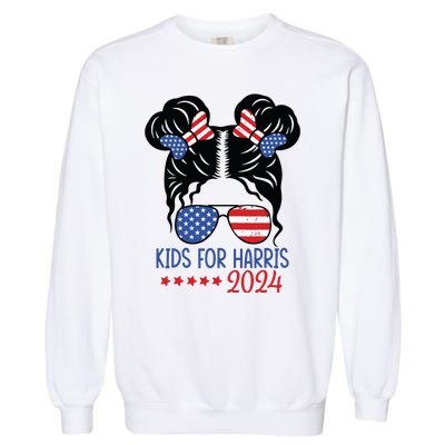 Harris 2024 President Girl Messy Bun American Flag Garment-Dyed Sweatshirt