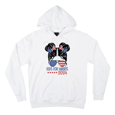 Harris 2024 President Girl Messy Bun American Flag Hoodie