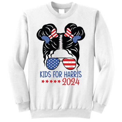 Harris 2024 President Girl Messy Bun American Flag Sweatshirt