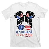 Harris 2024 President Girl Messy Bun American Flag T-Shirt