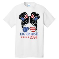 Harris 2024 President Girl Messy Bun American Flag Tall T-Shirt