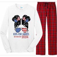 Harris 2024 President Girl Messy Bun American Flag Long Sleeve Pajama Set