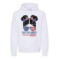 Harris 2024 President Girl Messy Bun American Flag Premium Hoodie