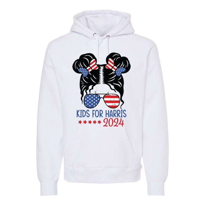 Harris 2024 President Girl Messy Bun American Flag Premium Hoodie