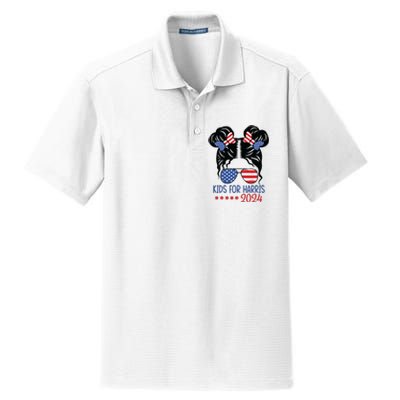 Harris 2024 President Girl Messy Bun American Flag Dry Zone Grid Polo