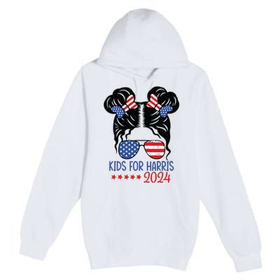 Harris 2024 President Girl Messy Bun American Flag Premium Pullover Hoodie