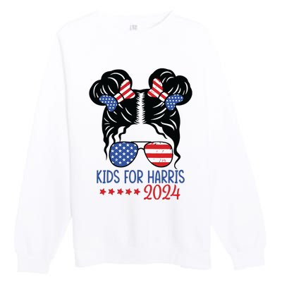 Harris 2024 President Girl Messy Bun American Flag Premium Crewneck Sweatshirt