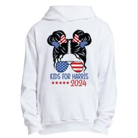 Harris 2024 President Girl Messy Bun American Flag Urban Pullover Hoodie