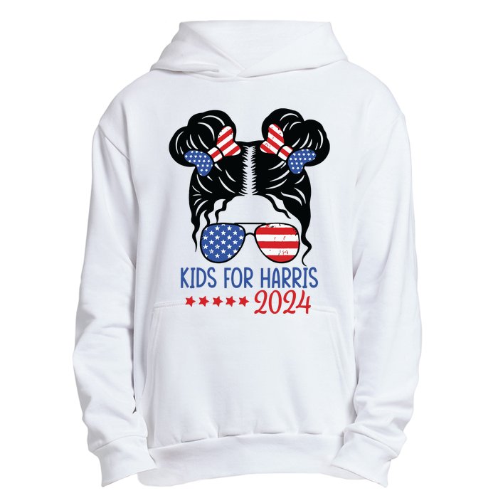 Harris 2024 President Girl Messy Bun American Flag Urban Pullover Hoodie