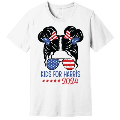 Harris 2024 President Girl Messy Bun American Flag Premium T-Shirt