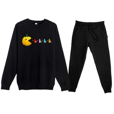 Halloween 2020 Pumpkin Eats Ghosts Trick Or Treaters Gamer Great Gift Premium Crewneck Sweatsuit Set